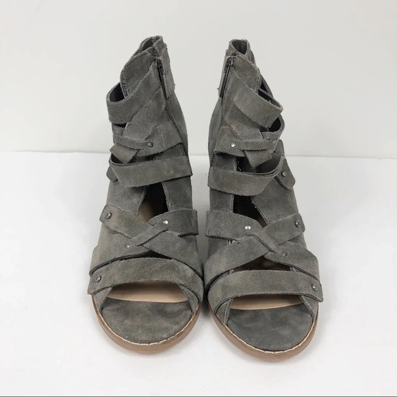 Vince Camuto Tanter Open Toe Gray Suede Booties - Picture 3 of 7